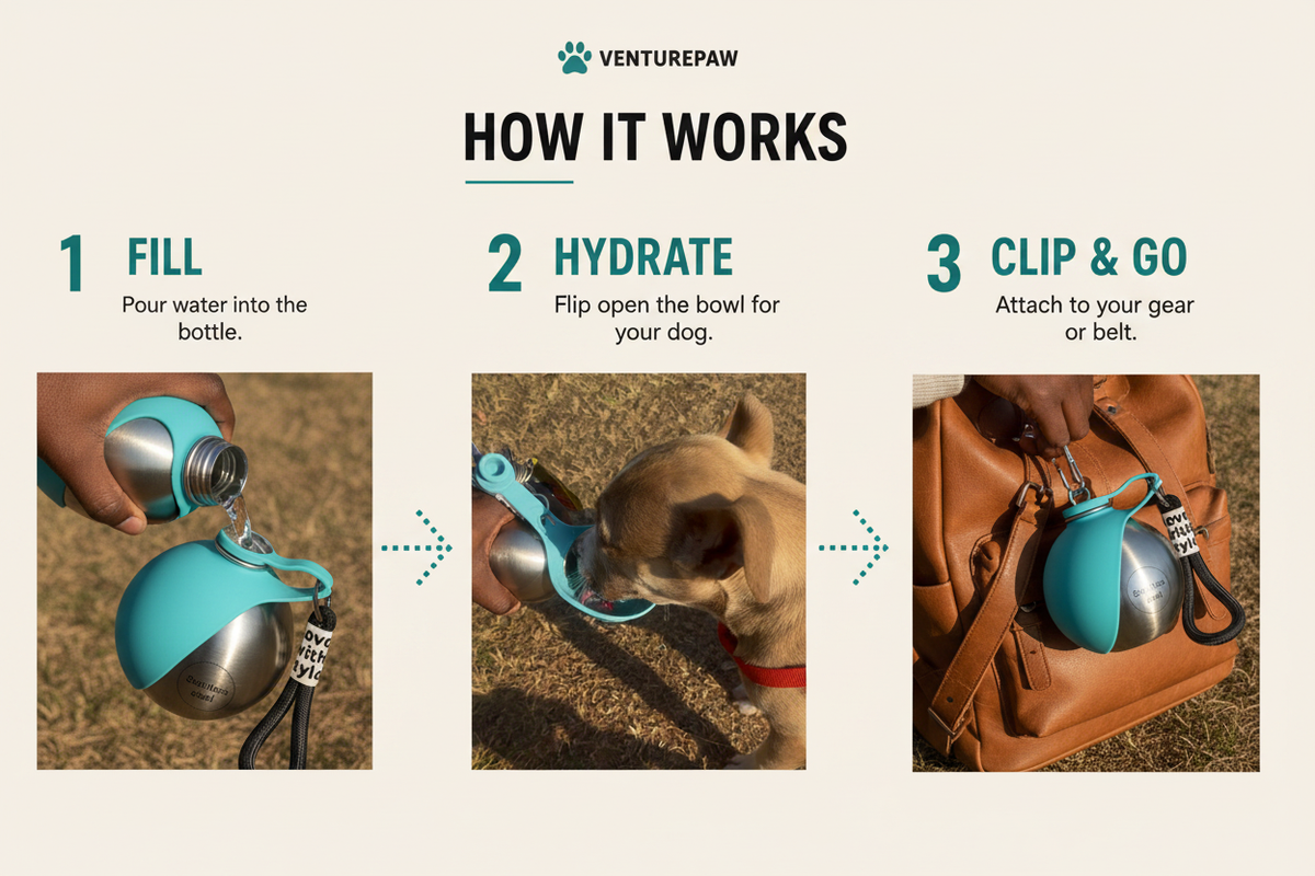 VenturePaw Explorer Bottle - How It Works 3 Steps